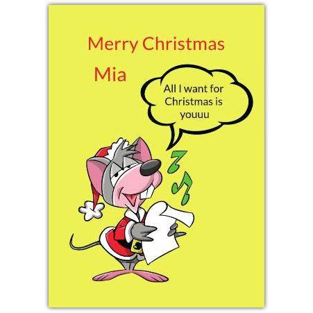Personalised Merry Christmas Singing Mouse Yellow Card