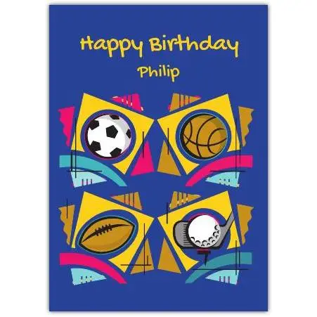 Personalised Boys Birthday Card Sports Ball Theme Football Basketball Rugby Golf