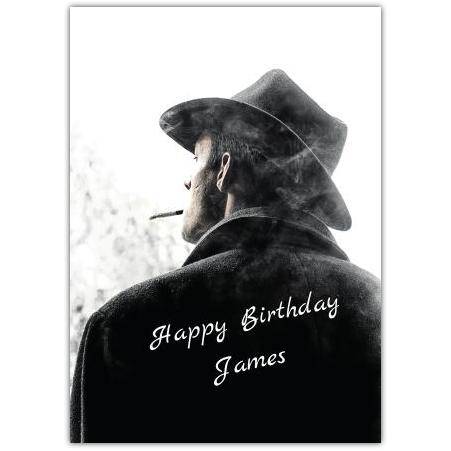 Personalised Birthday Card Cool Retro Man Smoking in Hat Black and White