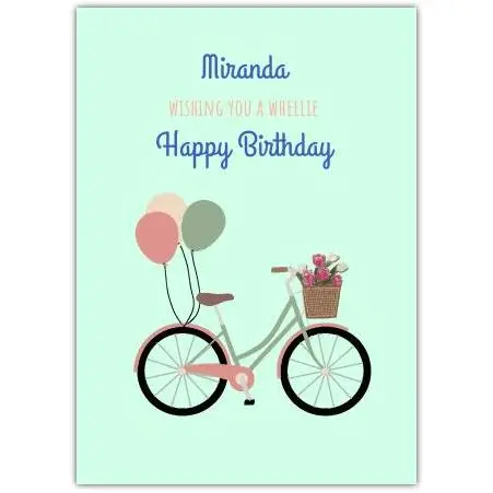 Personalised Happy Birthday Bicycle Balloon Greeting Card with Floral Basket and Pun