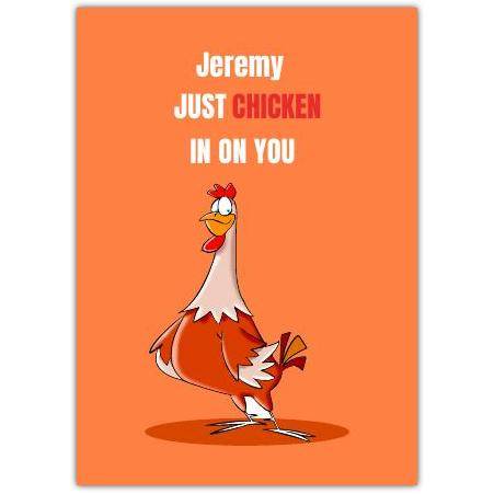 Personalised Funny Friend Checking In Card with Cartoon Chicken Design