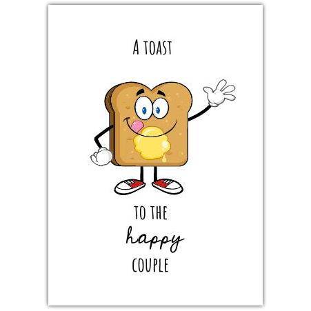 Funny Engagement or Wedding Card with Toast and Happy Couple Illustration
