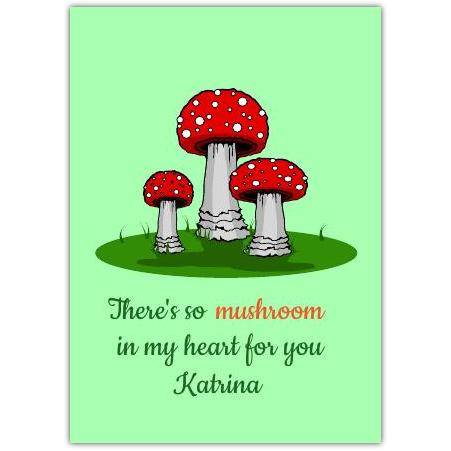 Personalised Mushroom Pun Love Friend Greeting Card with Red Toadstools Design