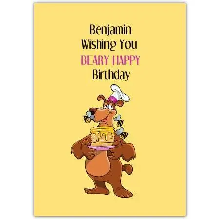 Personalised Beary Happy Birthday Card with Bear and Pancake Pun Design