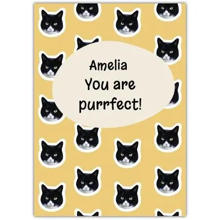 Personalised Birthday Card Black Cat Pun You Are Purrrfect Funny Greeting Card