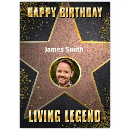 Personalised Hollywood Star Happy Birthday Card with Photo Upload Living Legend Design