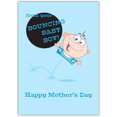 Funny Mothers Day Card From Son with Bouncing Baby Boy Cartoon Illustration