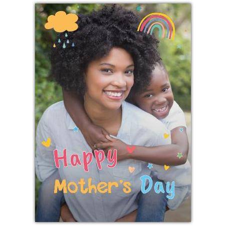 Personalised Mothers Day Photo Upload Greeting Card with Colourful Doodle Design