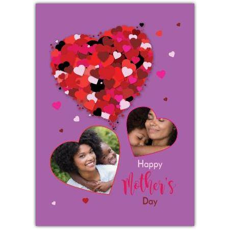 Personalised Mothers Day Card with Heart Photo Upload on Purple Background