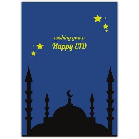 Happy Eid Night Sky Mosque Silhouette Religious Celebration Greeting Card