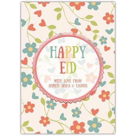 Personalised Happy Eid Floral Pattern Greeting Card with Custom Names