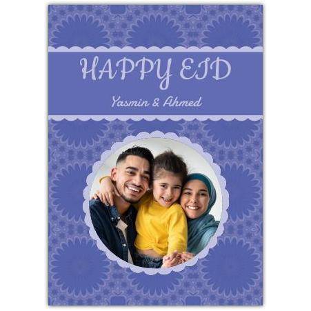 Personalised Happy Eid Purple Photo Upload Family Celebration Greeting Card