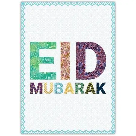 Eid Mubarak Colourful Patchwork Pattern Greeting Card for Celebration and Prayer