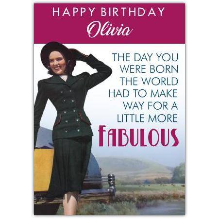 Personalised Fabulous Female Vintage Style Happy Birthday Card for Her