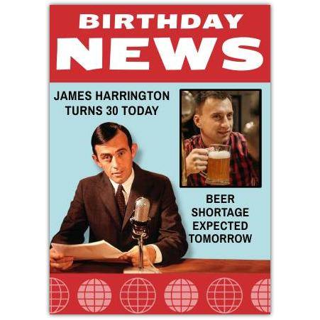 Personalised Birthday News Photo Card Custom Age and Message