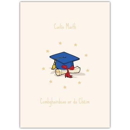 Congratulations Graduation Card with Mortar Board and Diploma Illustration in Irish