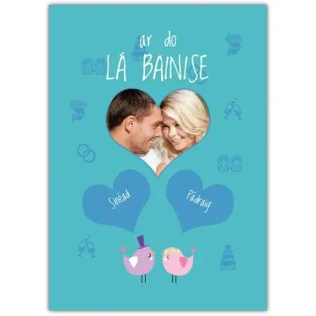 On Your Wedding Day Card in Irish with Personalised Photo and Names