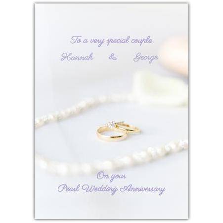 Pearl Wedding Anniversary Card Featuring Wedding Rings and Pearls for 30th Celebration
