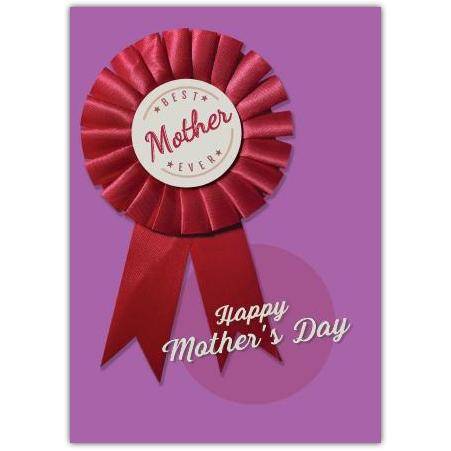 Best Mother Ever Red Ribbon Happy Mothers Day Card on Purple Background
