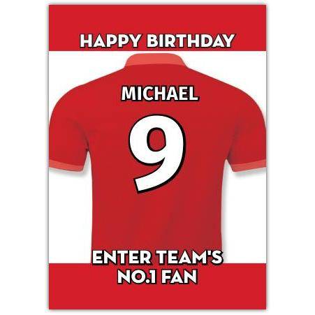 Personalised Red Football No 1 Fan Birthday Card with Name and Number Options