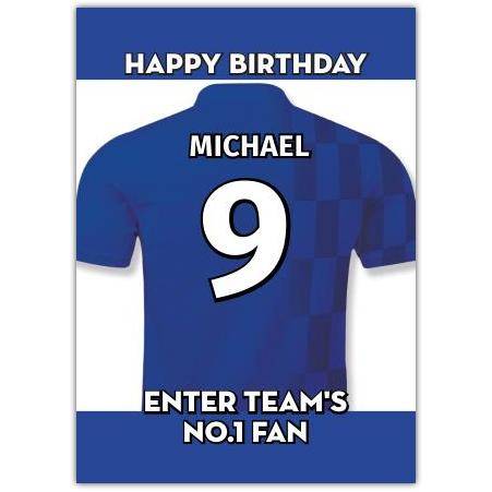 Personalised Blue Football No 1 Fan Birthday Card with Name and Age