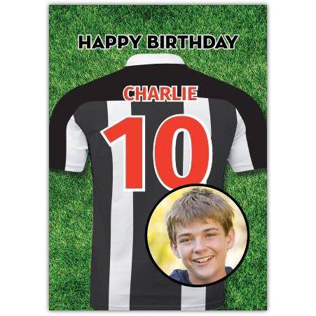 Personalised Football Shirt Birthday Card with Photo Upload on Pitch Background