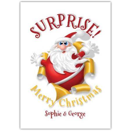 Personalised Surprise Santa Christmas Card with Custom Names on Front Cover