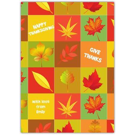 Personalised Autumn Leaves Thanksgiving Greeting Card with Give Thanks and Happy Thanksgiving Text