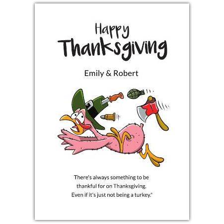 Personalised Funny Thanksgiving Card with Cartoon Turkey and Humorous Quote