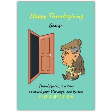 Personalised Humorous Thanksgiving Card with Grandpa Cartoon and Blessings Quote