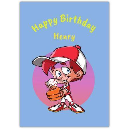 Personalised Boys Baseball Themed Happy Birthday Card with Name Option