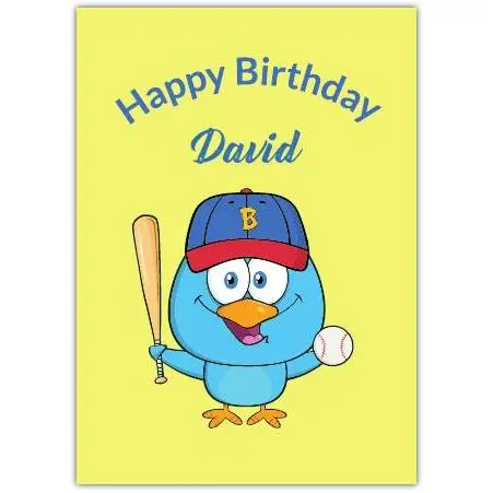 Personalised Blue Bird Baseball Happy Birthday Card for Boys and Men