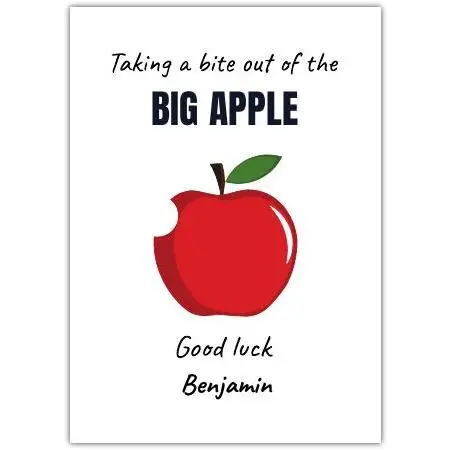 Personalised Good Luck Card with Big Apple Design for New Beginnings and Opportunities