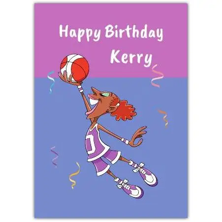 Personalised Basketball Birthday Card for Her with Cartoon Female Player Design