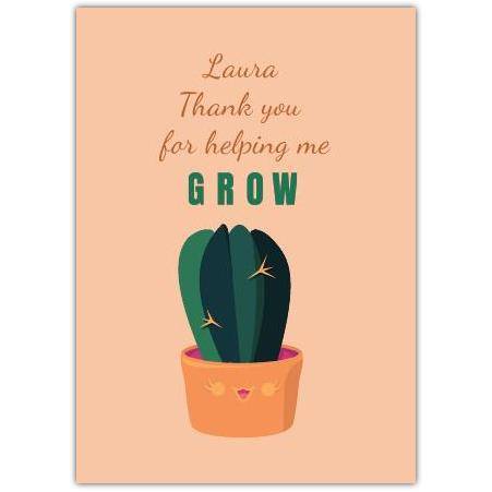 Personalised Thank You Card for Teachers or Mentors with Cute Cactus Design