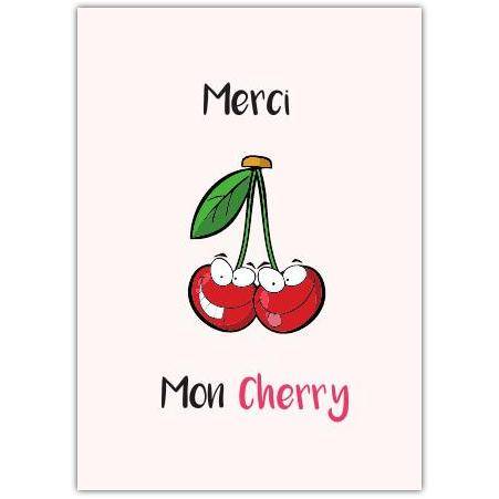 Merci Mon Cherry French Thank You Card with Cute Cartoon Cherries Design