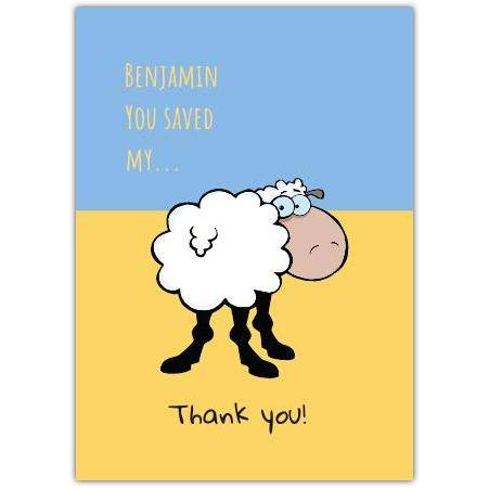 Personalised Thank You Card with Cartoon Sheep Design for Appreciation