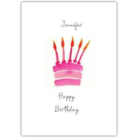 Personalised Pink Birthday Cake Card with Candles – Custom Name and Message Option