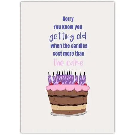 Personalised Funny Birthday Card with Cake and Candles Custom Name Option
