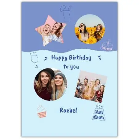 Personalised Birthday Card with Photo Collage and Fun Doodle Design for Friends or Family
