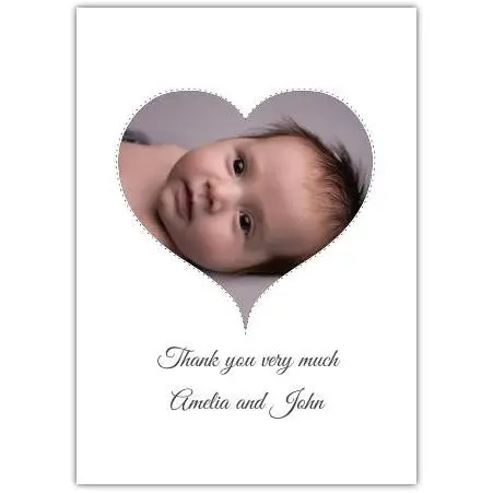 Personalised Baby Photo Thank You Card with Heart Design for Newborn Gifts