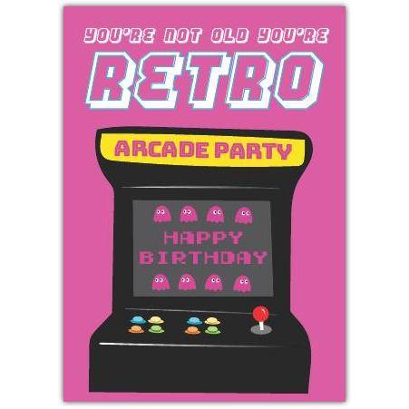 Retro Arcade Birthday Card with Customisable Text for Nostalgic Birthday Celebration