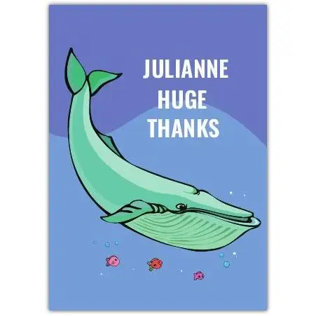 Personalised Whale Illustration Thank You Card with Name Customisation