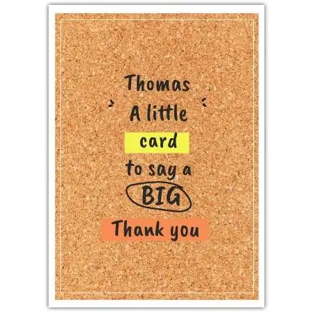 Personalised Thank You Card with Corkboard Design and Custom Name Option