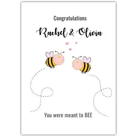 Personalised Congratulations Card with Cute Bees You Were Meant to Bee for Couples