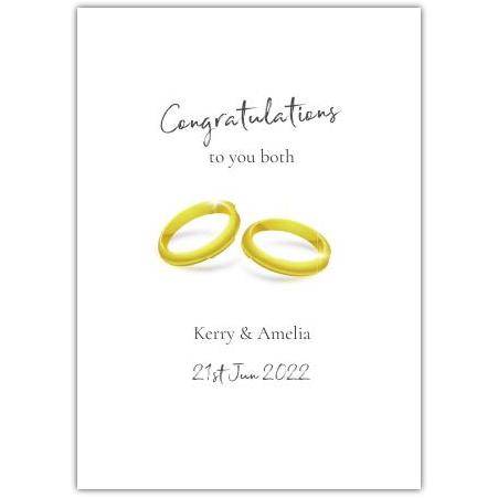Personalised Wedding Congratulations Card with Gold Rings Design for Couples