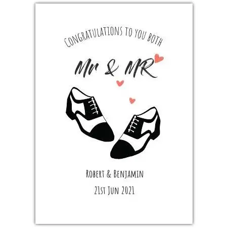 Personalised Congratulations Mr and Mr Wedding Card with Shoes and Hearts Design