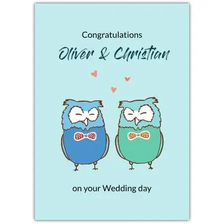 Personalised Congratulations Wedding Day Card with Cute Owls Design