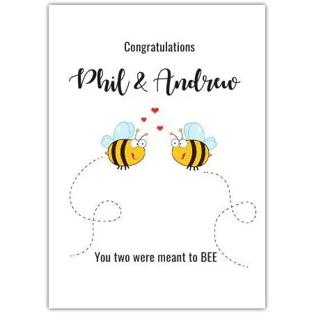 Personalised Congratulations Card for Couples with Cute Bees and Romantic Message