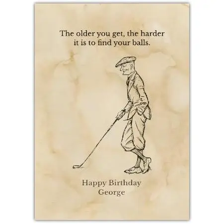 Funny Vintage Style Golf Birthday Card Personalised with Name and Humorous Quote